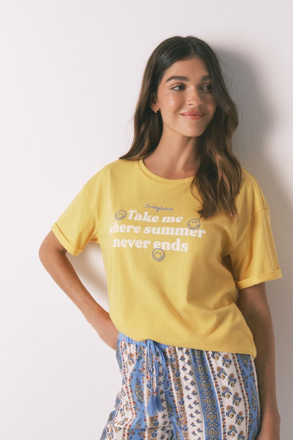 Women'secret Playera SmileyWorld® Amarilla 100% algodón amarillo