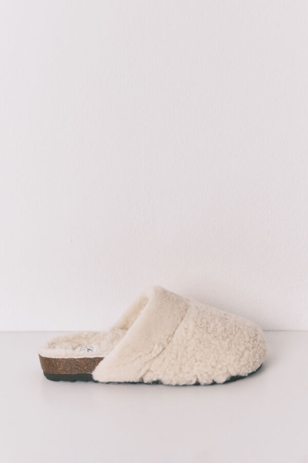 Women'secret Pantuflas para casa de borrego beige marfil