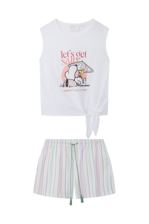 Womensecret Pijama corto 100% algodón Snoopy blanco marfil