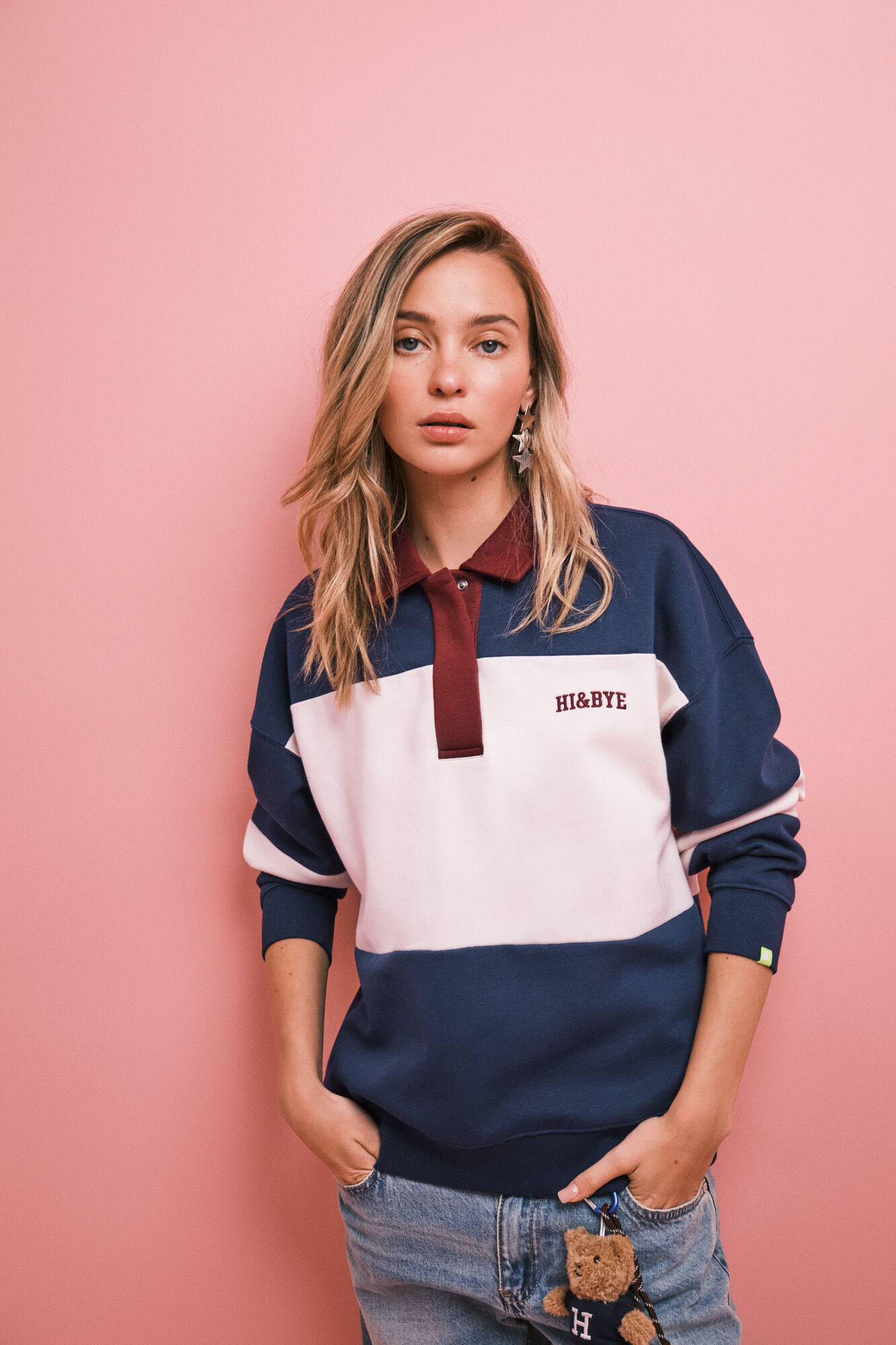 HI&BYE Sudadera polo maxi de rayas azul