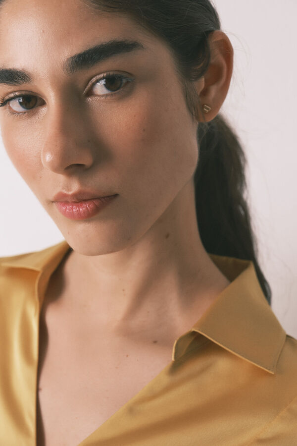 Women'secret Pijama camisera larga satén mostaza amarillo