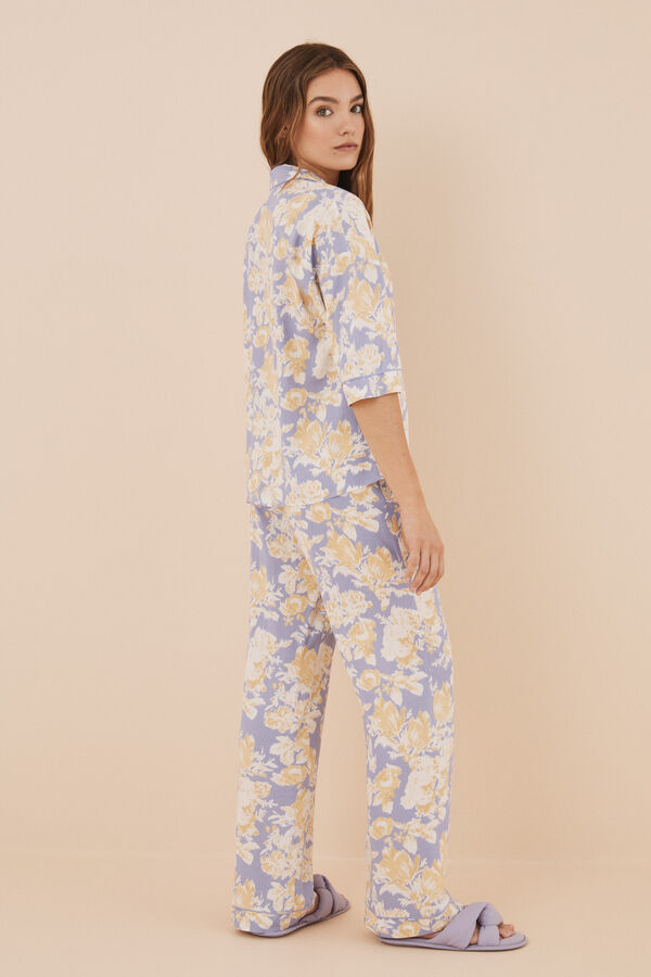 Womensecret Pijama camisera larga flores lila estampado
