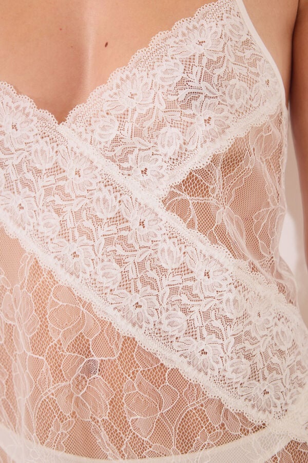 Womensecret Camisón midi encaje blanco marfil