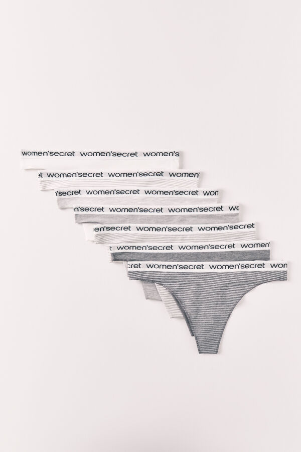 Women'secret Pack 7 tangas de algod&oacute;n con logo a rayas blanco