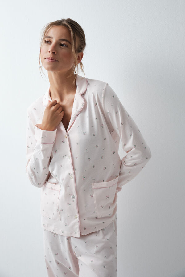Women'secret Pijama larga camisera de algod&oacute;n con estampado floral rosa