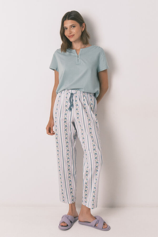 Womensecret Pantalón largo zanahoria 100% algodón ribetes marfil