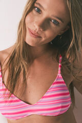 HI&BYE Top de bikini con escote en V estampado de rayas rosa rosa