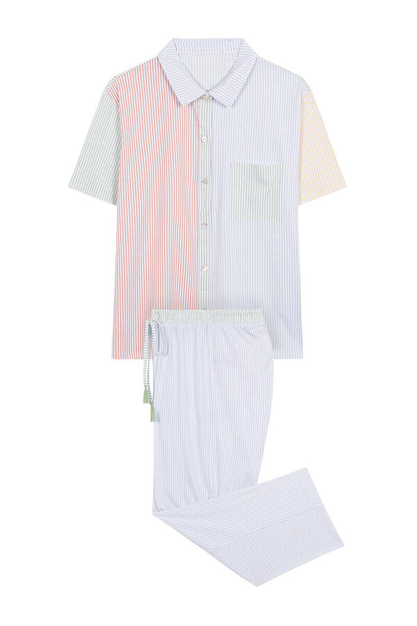 Womensecret Pijama camisero 100% algodón rayas multicolor estampado