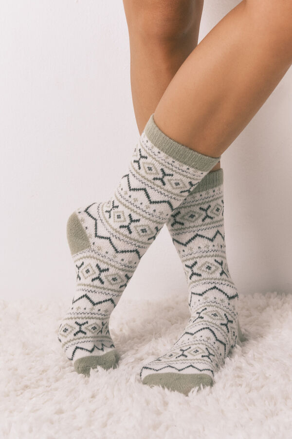 Women'secret Calcetines largos de piel con estampado cenefa verde verde
