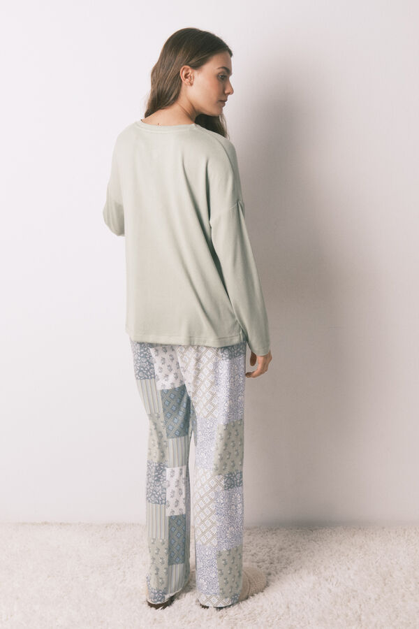 Women'secret Pijama larga de patchwork súper suave verde