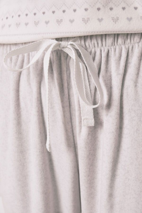 Women'secret Pijama larga polar suave cenefas gris blanco