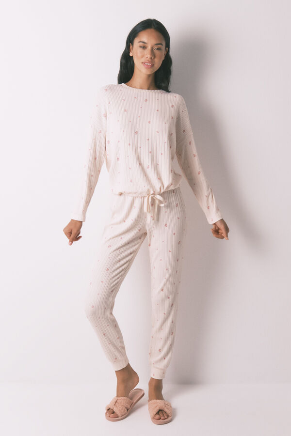 Women'secret Pijama largo de viscosa con estampado floral rosa rosa