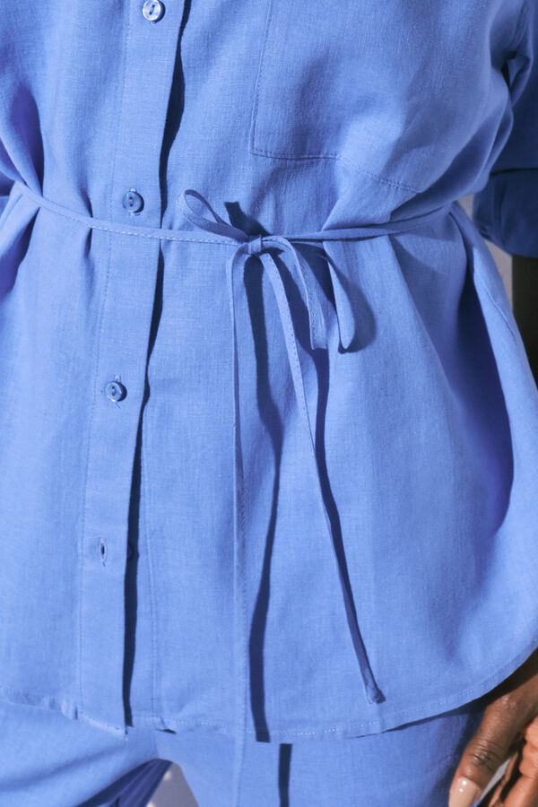 Women'secret Camisa de manga larga de lino azul azul