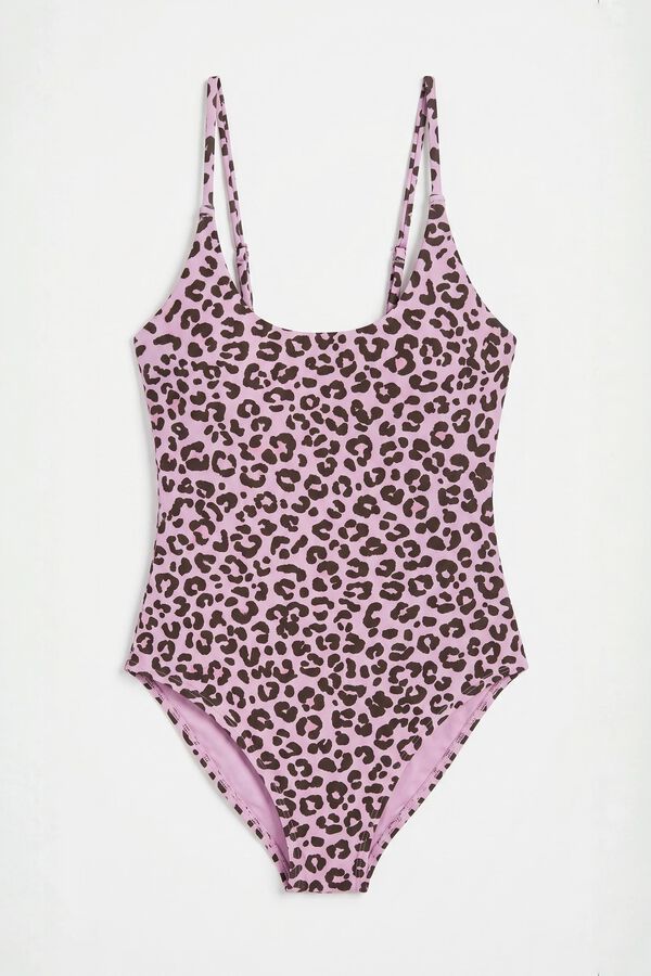 HI&BYE Traje de ba&ntilde;o escote en V estampado animal rosa rosa
