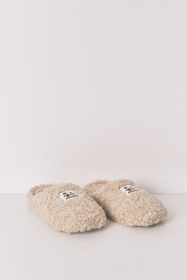 Women'secret Pack de regalo de pantuflas para casa de borrego de Snoopy y antifaz marfil