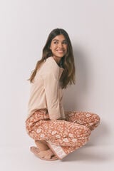 Womensecret Pantalón largo de viscosa con estampado floral naranja naranja
