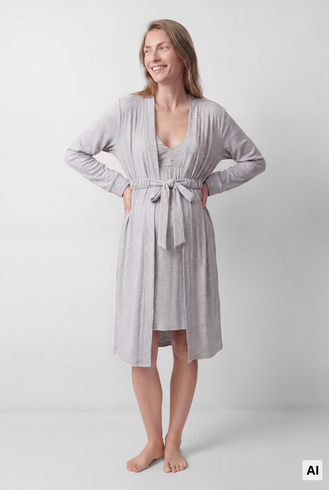 Women'secret Bata midi con cintur&oacute;n gris