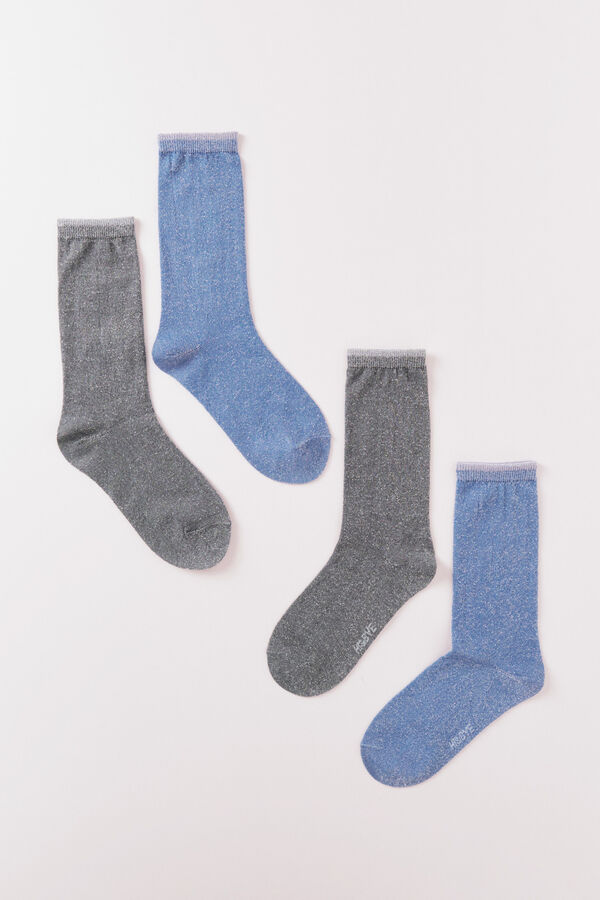 HI&BYE Pack de 2 calcetines de lurex azul y gris  marfil