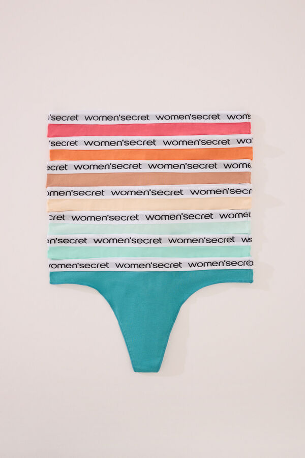 Womensecret Pack de 7 tangas de algodón con logo blanco