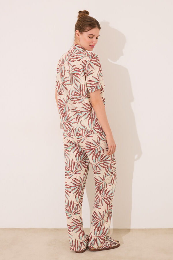Womensecret Pijama camisera con estampado de hojas café