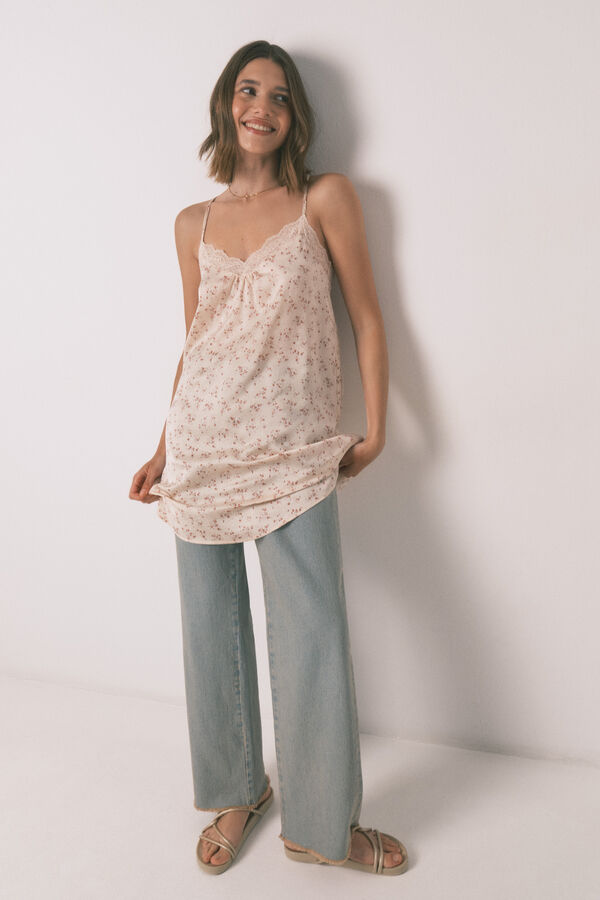 Women'secret Camisón holgado con flor rosa rosa