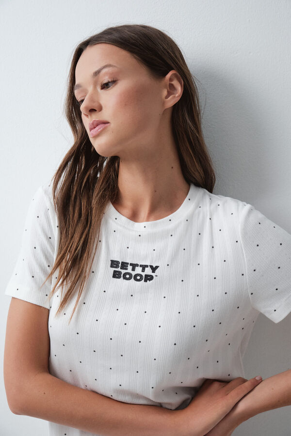 Women'secret Pijama larga de manga corta con estampado de estrellas Betty Boop blanco