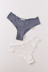 Women'secret Pack de 2 panties anchas de algod&oacute;n azul y estampado blanco estampado