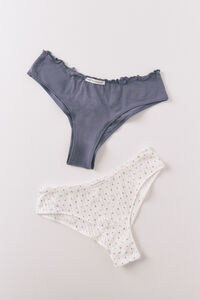 Women'secret Pack de 2 panties anchas de algod&oacute;n azul y estampado blanco