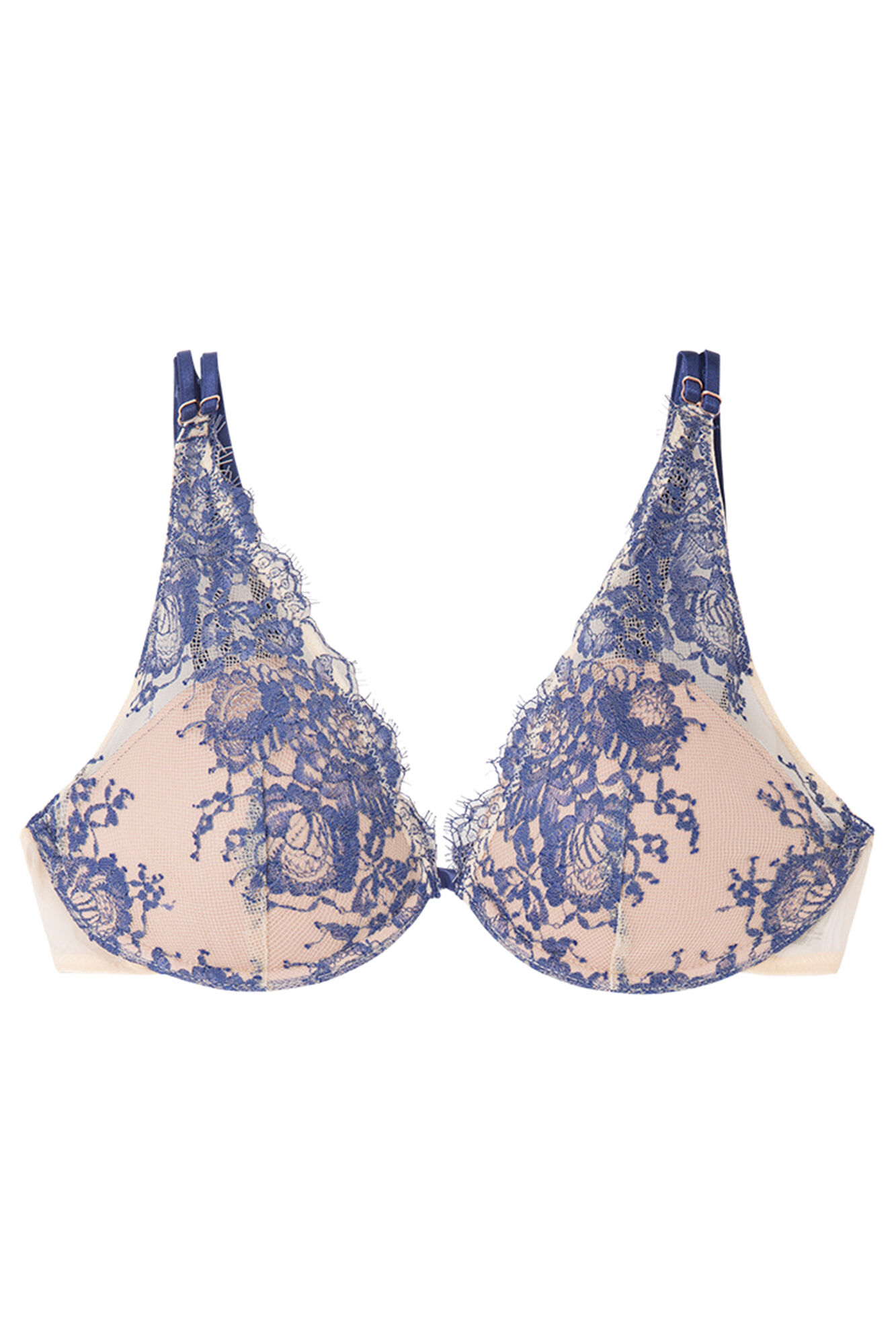 Brasier push up relleno encaje y mesh azul Brasieres WomenSecret MX