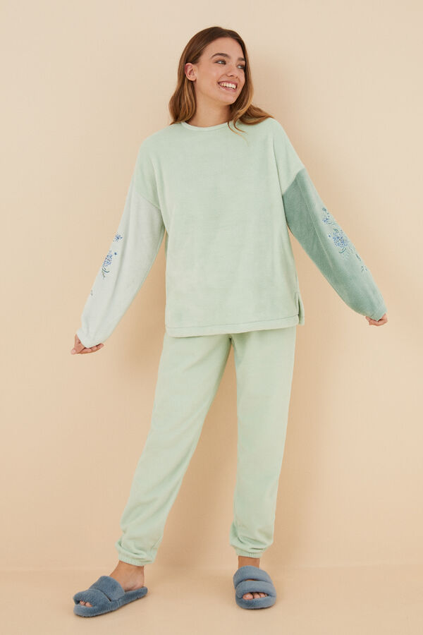Womensecret Pijama polar verde flores verde