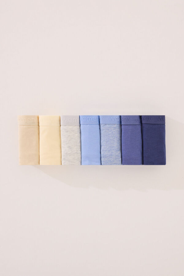 Womensecret Pack de 7 tangas de algodón azul blanco