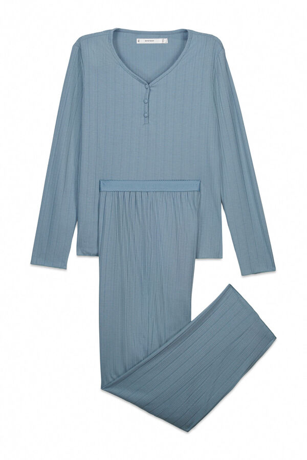 Women'secret Pijama larga de textura pointelle verde azul