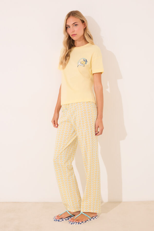 Womensecret Pijama larga 100% algodón con limones de Snoopy amarillo
