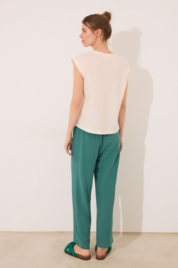 Womensecret Pantalón capri de lino y viscosa verde verde