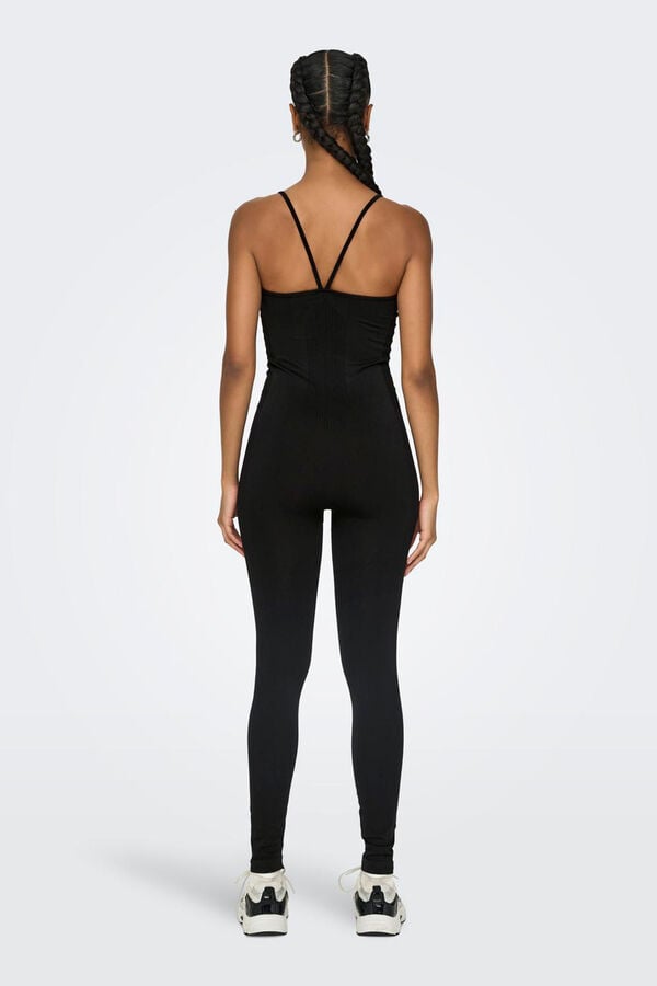 Only Play Jumpsuit negro sin costuras con tirantes acanalados negro