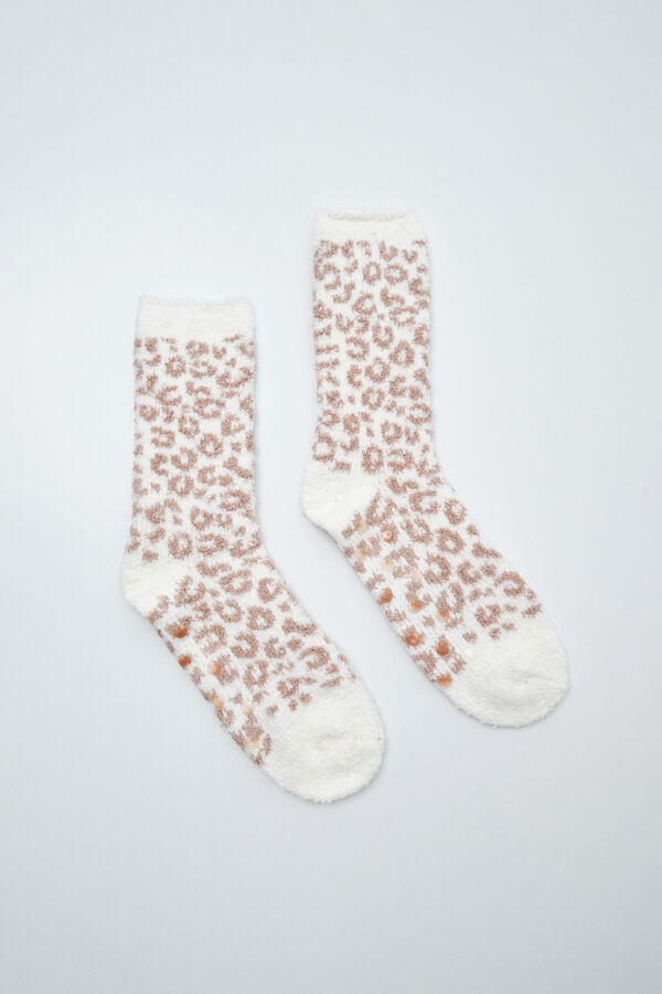 Women'secret Calcetines largos estampado animal caf&eacute; gris