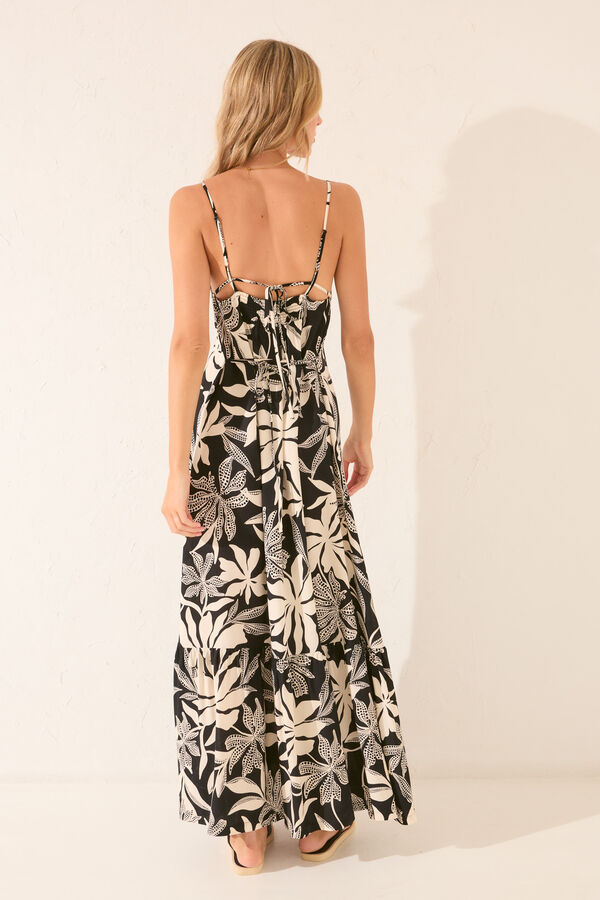 Womensecret Vestido largo con estampado floral negro