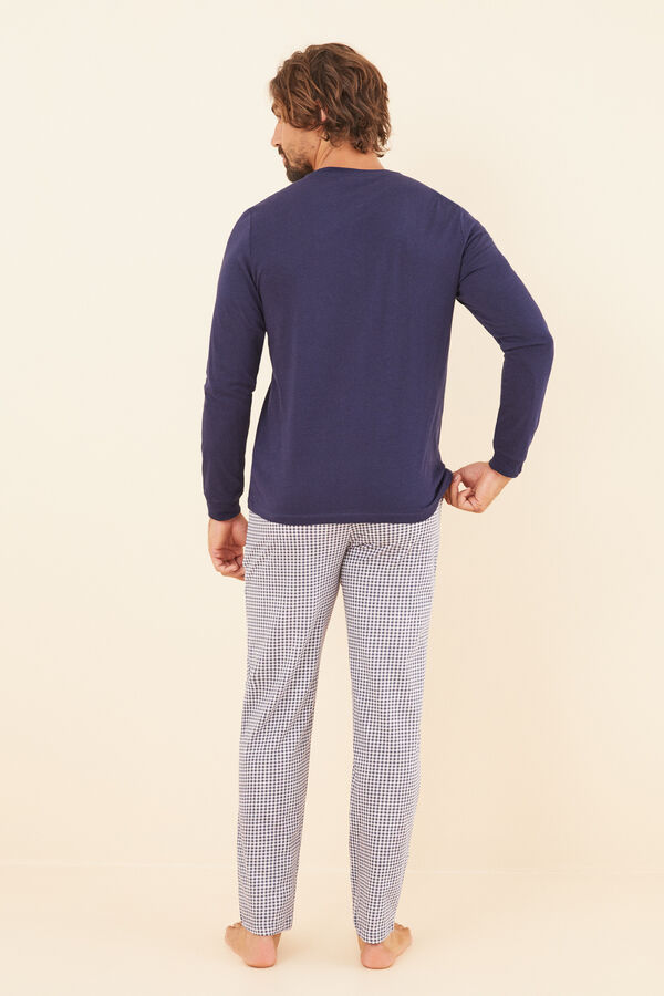Womensecret Pijama larga hombre 100% algodón cuadros azul