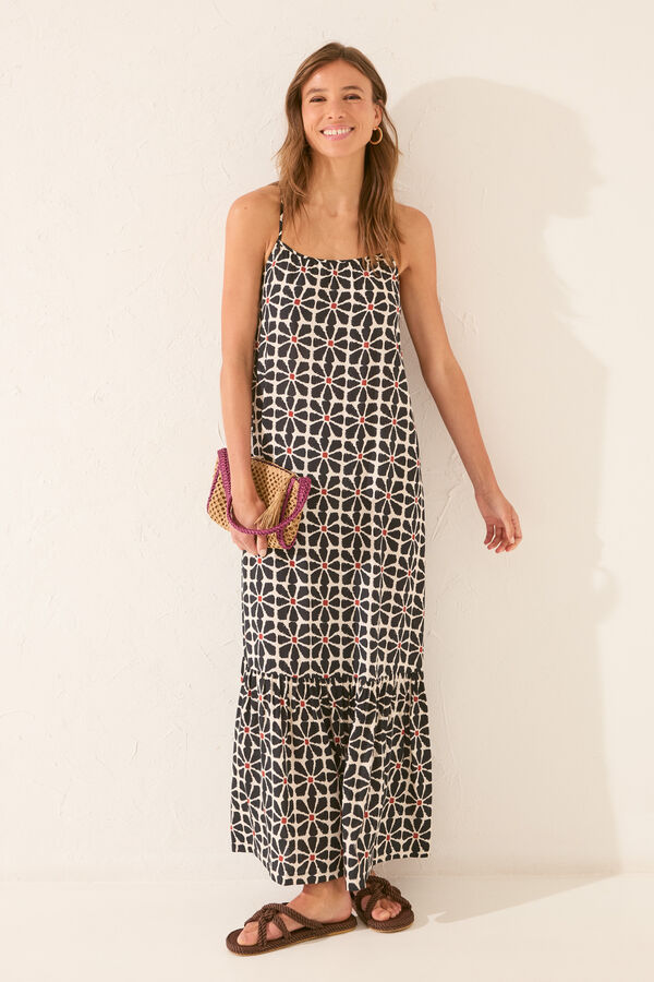 Womensecret Vestido de tirantes largos con estampado floral negro