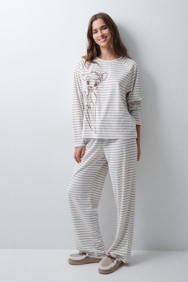 Women'secret Pijama larga Bambi polar suave blanco
