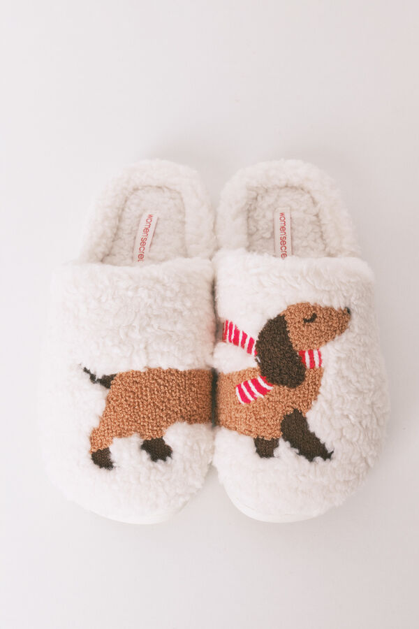Women'secret Pantuflas para casa de borrego marfil