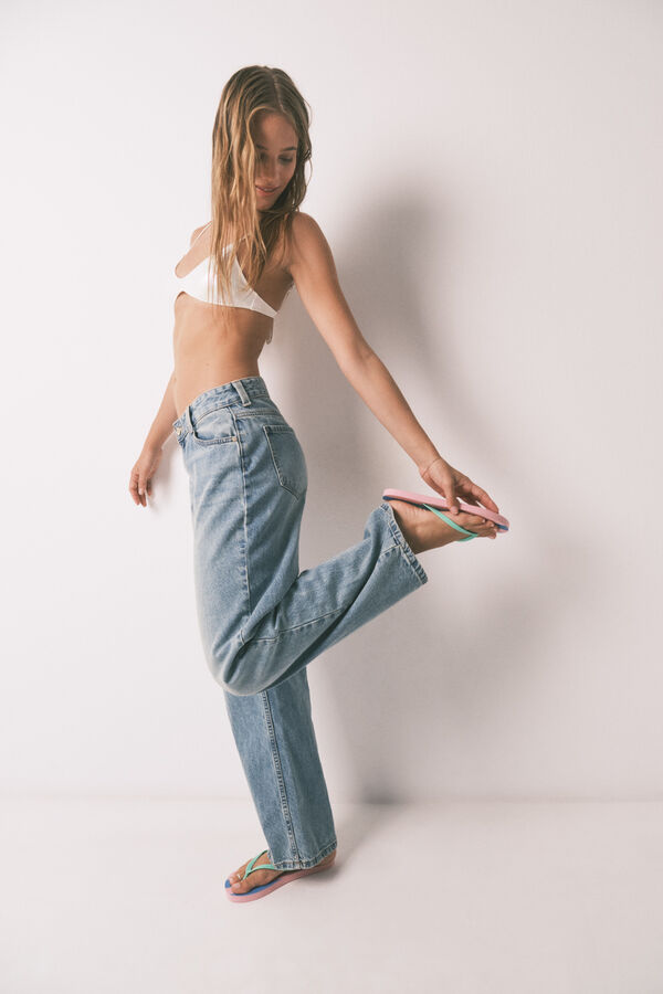 HI&BYE Top bikini escote en V blanco metalizado marfil