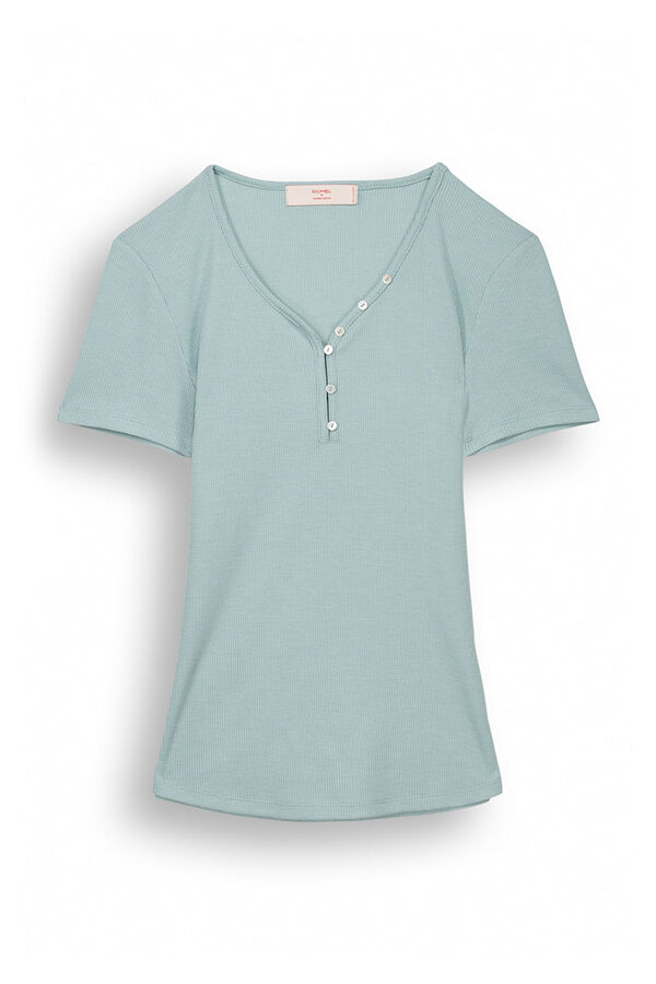 Womensecret Playera de cuello redondo con botones y manga corta verde verde