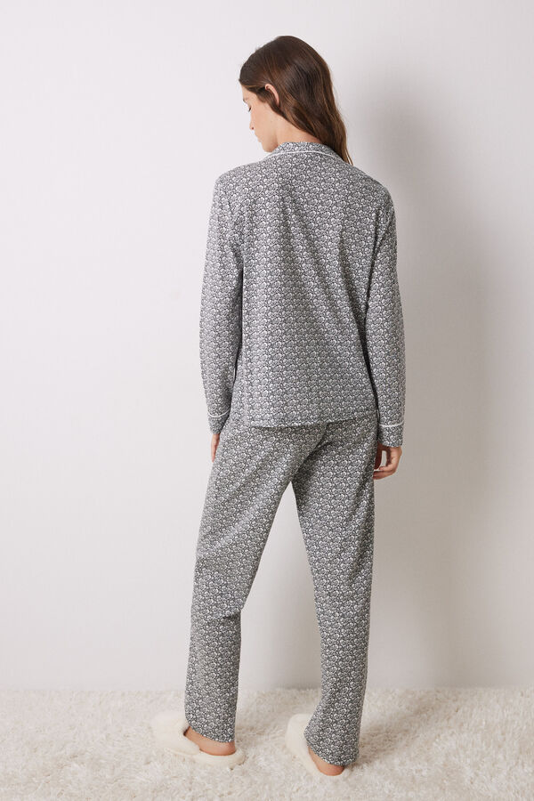 Womensecret Pijama camisera 100% algodón flores gris