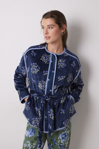 Womensecret Bata corta tejido polar suave flores azul