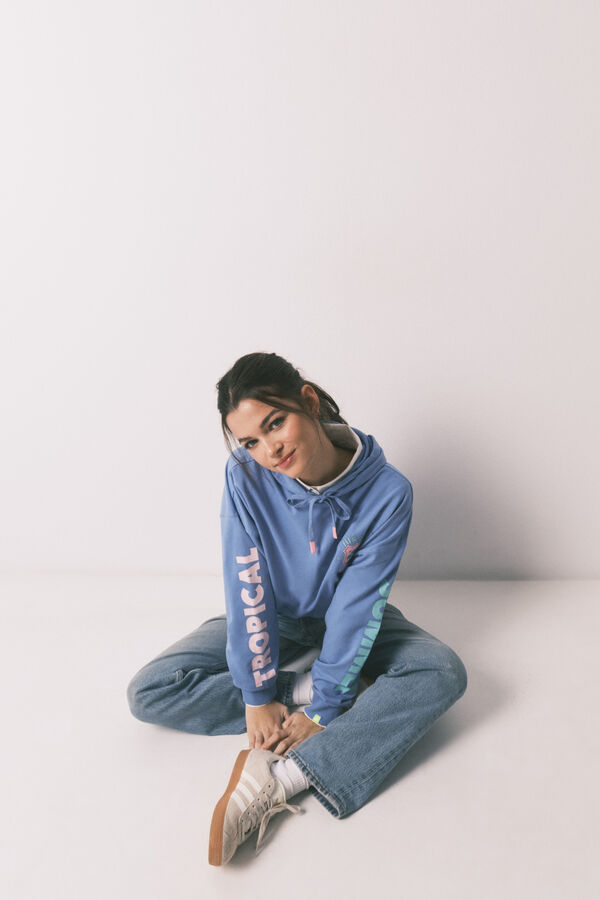 HI&BYE Sudadera con capucha de felpa de algod&oacute;n azul azul