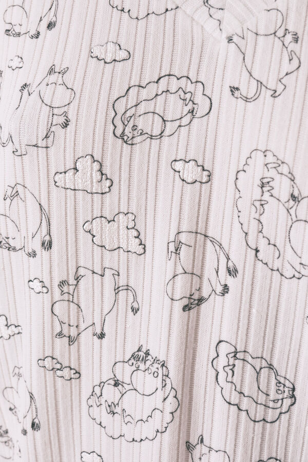 Women'secret Pijama larga acanalada suave estampado Moomin blanca blanco