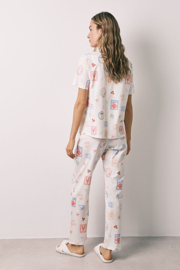 Women'secret Pijama camisera larga estampada multicolor blanca estampado