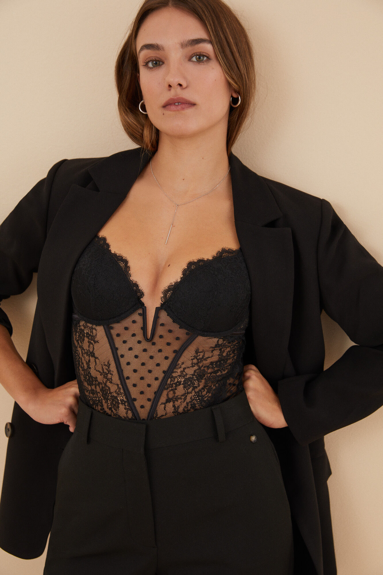Body encaje plumeti negro Brasieres WomenSecret MX