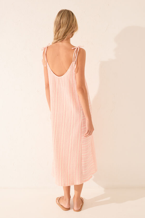 Womensecret Vestido largo de rayas tejidas en color rosa rosa